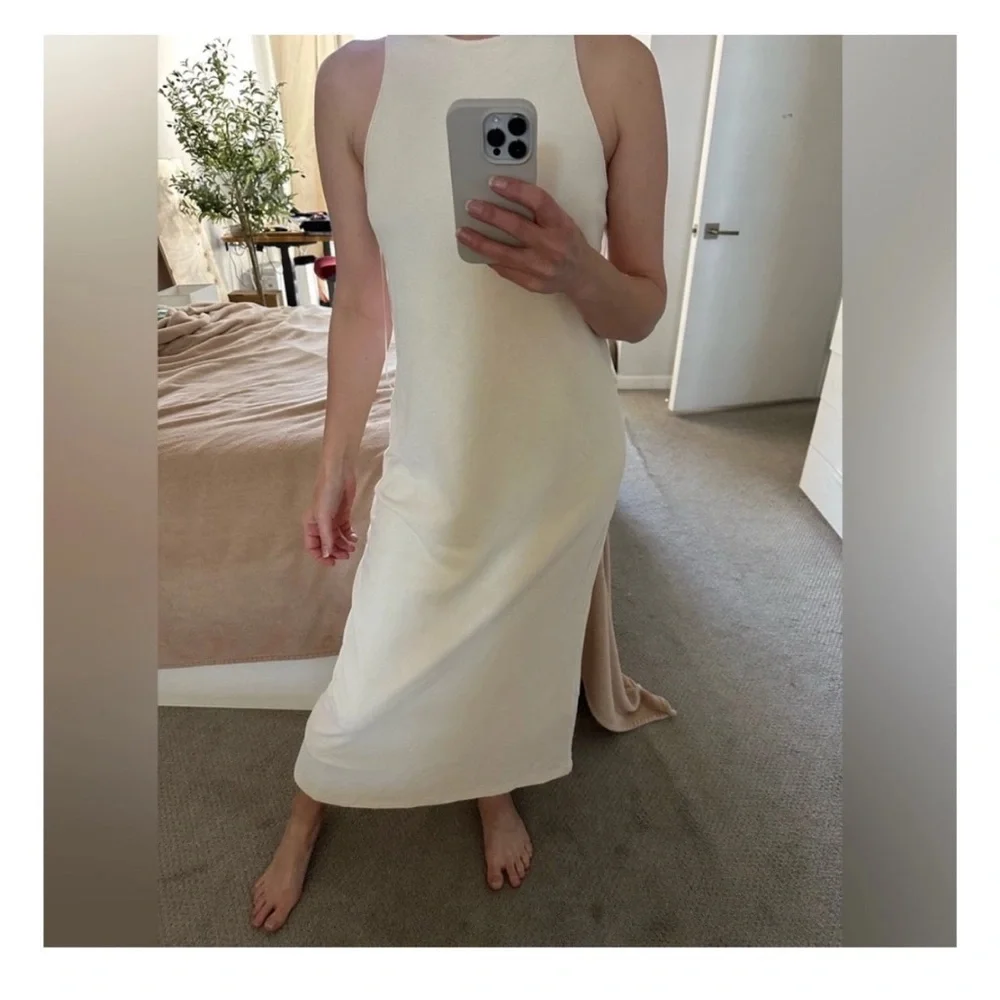 💄Massimo Dutti Cotton Cream Sleeveless  Open back Dress S - Picture 5 of 11